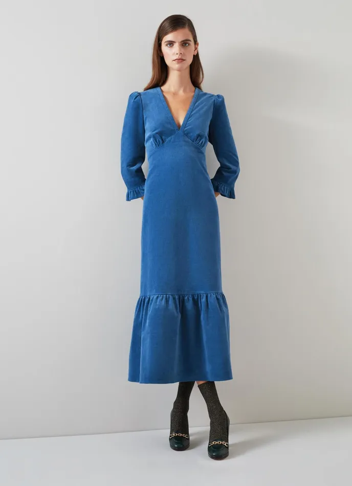 LK Bennett Deborah Blue Cotton Cord Dress Women Dresses