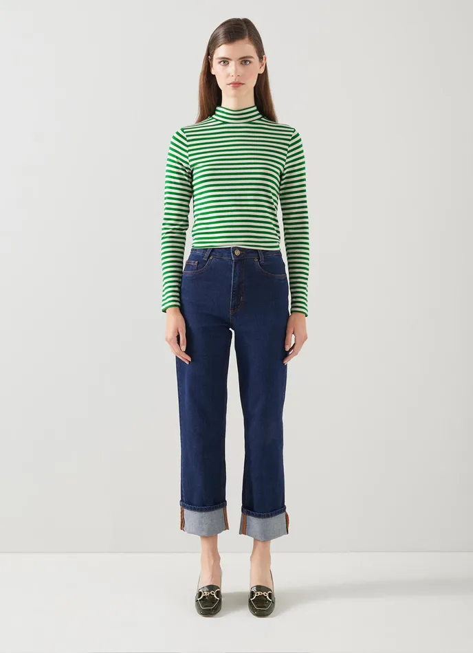 LK Bennett Rita Green And Cream Stripe Lenzing Ecovero Viscose Top Women Tops