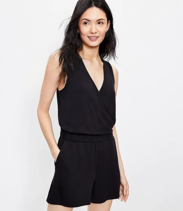 LOFT Lou and Grey Signature Softblend Crossover Romper Black Women Jumpsuits and Rompers