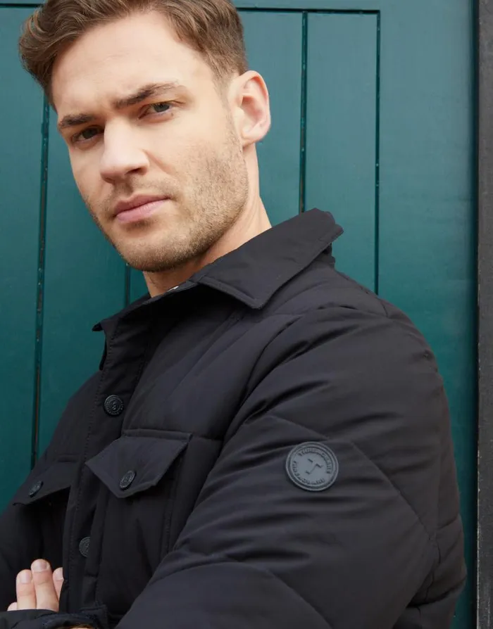Men Black Lightweight Collared Quilted Jacket Threadbare Jackets
