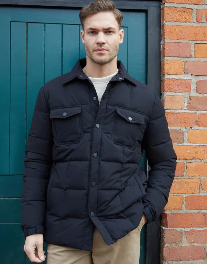 Men Black Lightweight Collared Quilted Jacket Threadbare Jackets