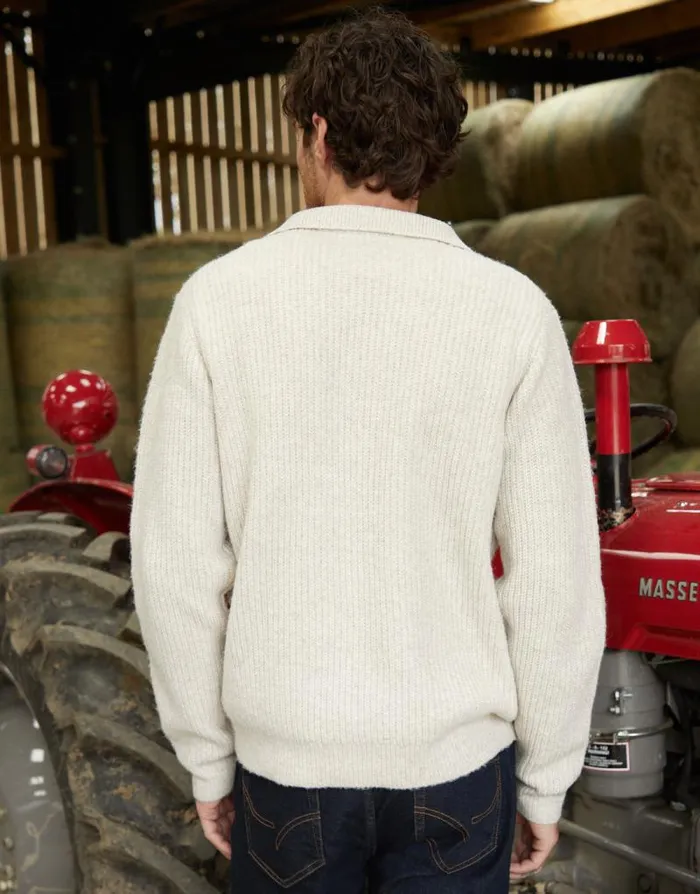 Men Ecru Marl Knitted Quarter Zip Jumper Threadbare Jumpers