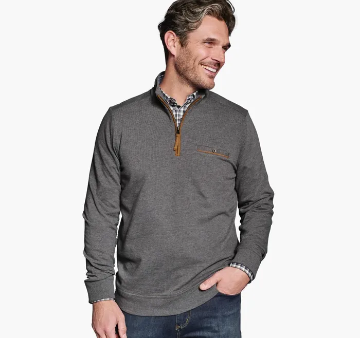 Men Knit QuarterZip Gray JohnstonandMurphy Sweaters and Knits
