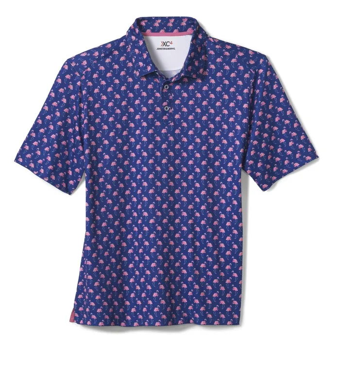 Men Xc4 Performance Polo Navy Flamingo JohnstonandMurphy Polos and Tees