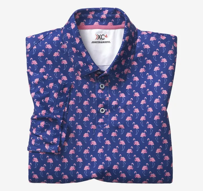 Men Xc4 Performance Polo Navy Flamingo JohnstonandMurphy Polos and Tees