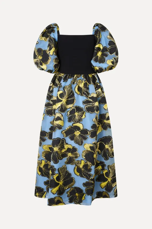 Stine Goya Dresses 34 Sleeve Combo Bodice Midi Dress 8211 Blue Anemone Jacquard 8211 Women