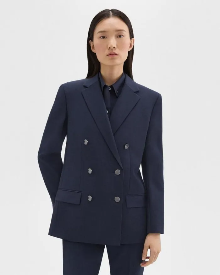 Suits Women Theory DoubleBreasted Boxy Blazer In Oxford Wool Nocturne Navy
