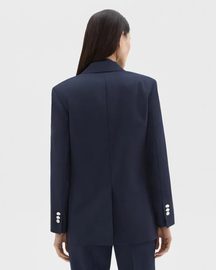 Suits Women Theory DoubleBreasted Boxy Blazer In Oxford Wool Nocturne Navy