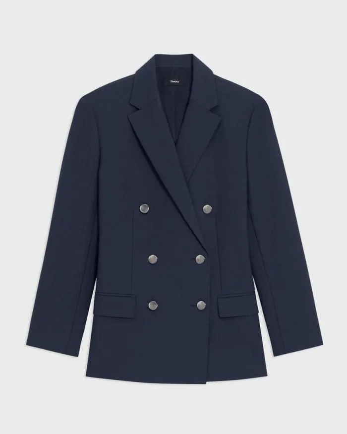 Suits Women Theory DoubleBreasted Boxy Blazer In Oxford Wool Nocturne Navy
