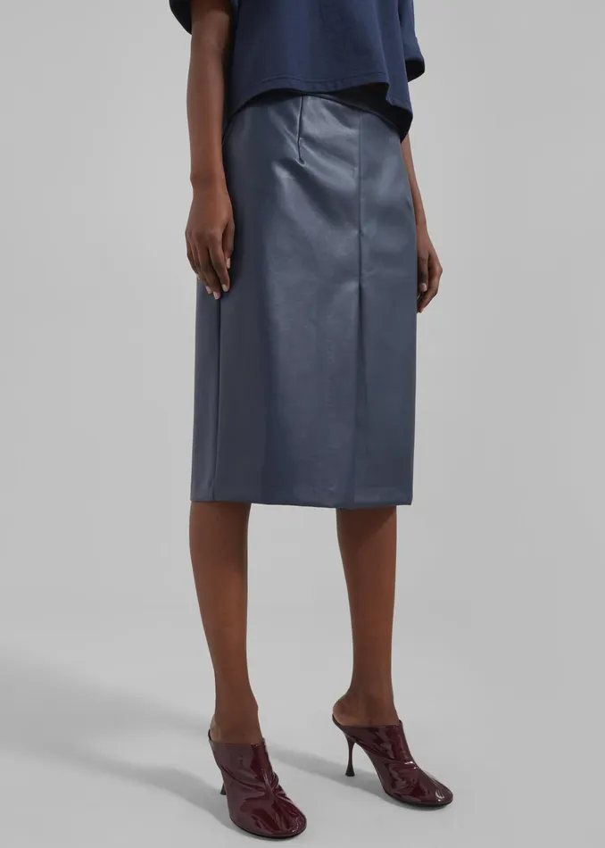 The Frankie Shop Bottoms Brooklyn Faux Leather Midi Skirt 8211 Navy 8211 Women