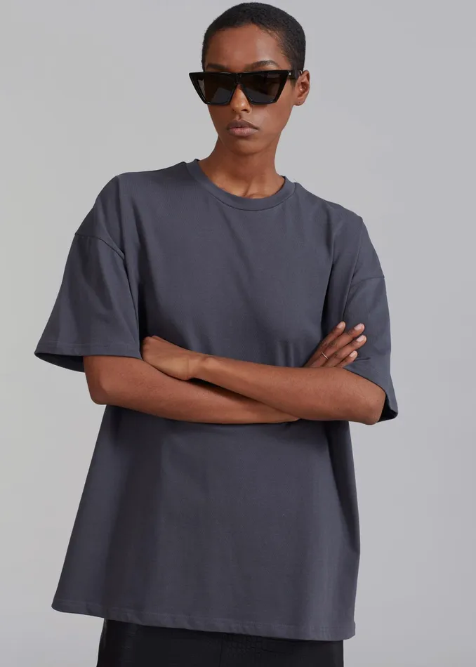 The Frankie Shop Tops Faro Boxy Tee 8211 Charcoal 8211 Women