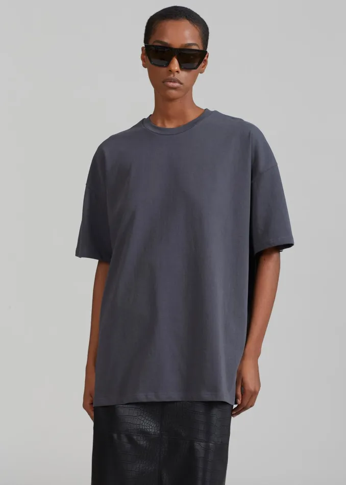 The Frankie Shop Tops Faro Boxy Tee 8211 Charcoal 8211 Women