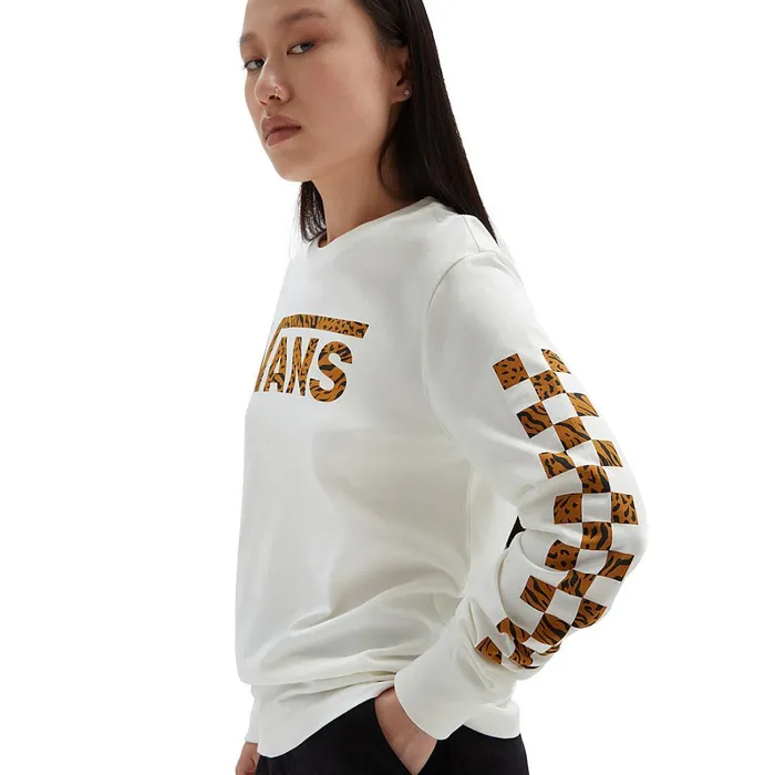 Vans Tshirts and Tops Women Animash Long Sleeve Boyfriend Fit TShirt White