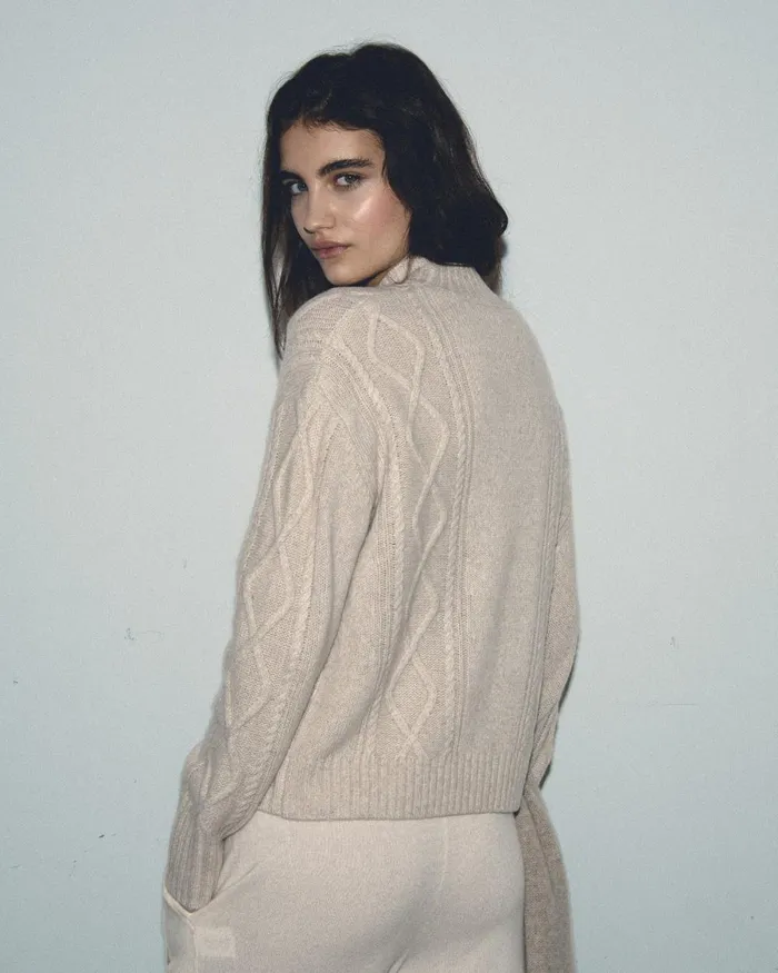 Women Cashmere Sweaters From Future Twisted Mock Neck Sweater Beige Moulin