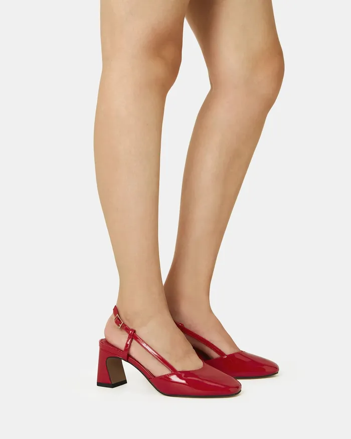 Women IYLA Red Patent Pumps Block Heels NOVO Shoes