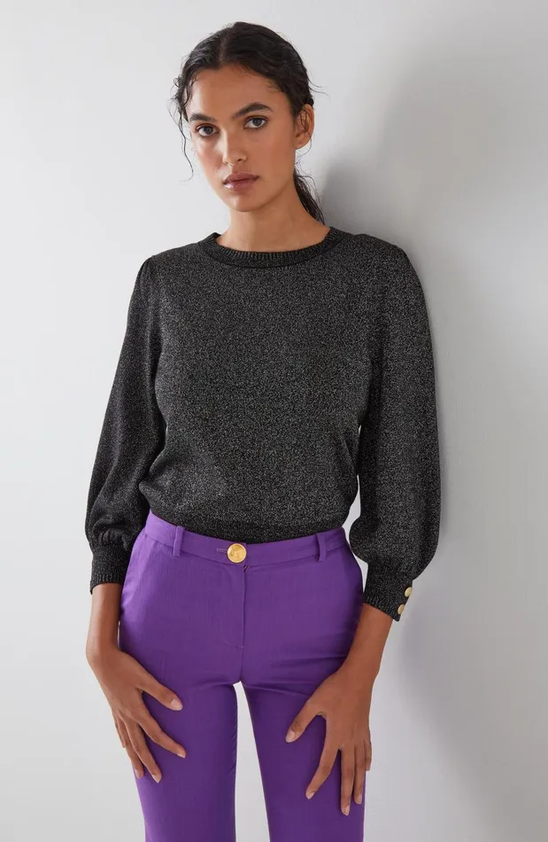 Women Knitwear LKBennett Diana Black Metallic Cotton And Sustainably Sourced Merino Jumper Multi