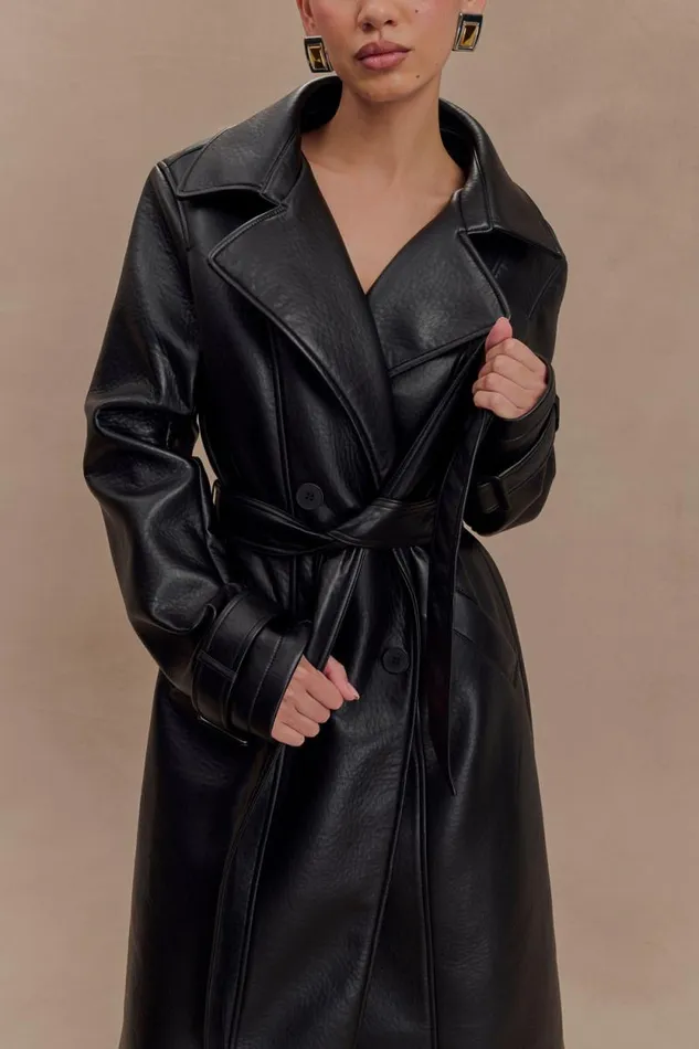 Women Meshki Dresses Tarah Faux Leather Trench Coat 8211 Black