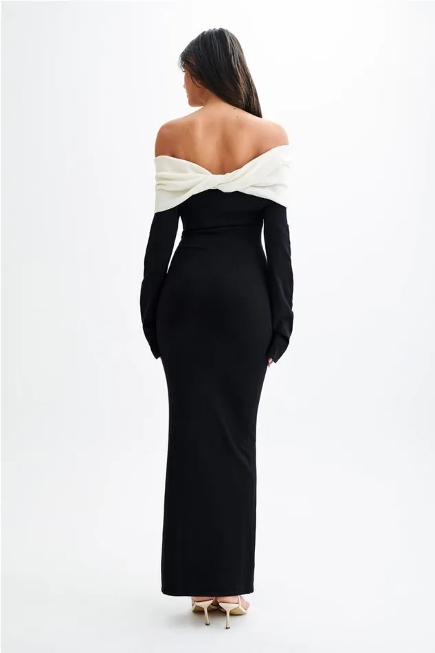 Women Meshki Dresses Yoko Contrast Knit Maxi Dress 8211 BlackWhite